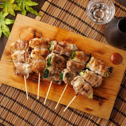 Assortment of five charcoal-grilled skewers