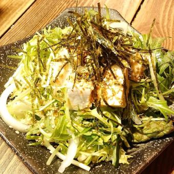 Choregi salad with tofu and mizuna