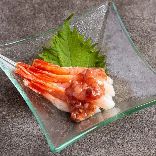 Sweet shrimp topped with fermented fish guts