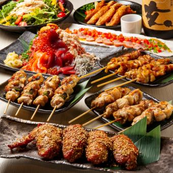 12/10～【2時間飲み放題付5200円】本格焼き鳥お鍋つき等8品＋生ビール付飲み放題＜忘年会下見＞