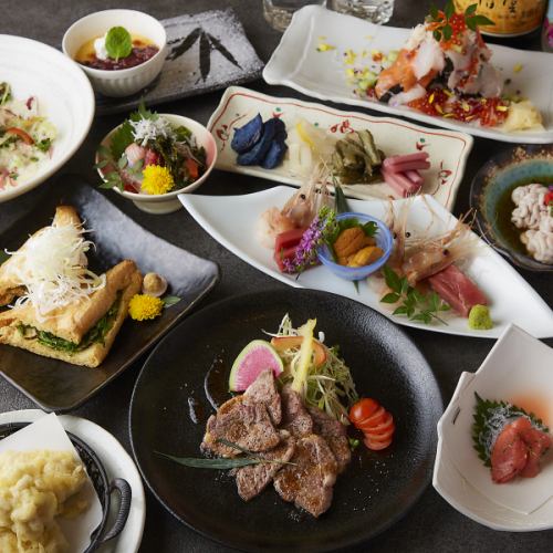 【雅コース】おすすめ◎メインにガーリックロースステーキ♪2時間飲み放題付き8品3500円