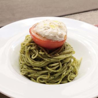 瀬戸田バジルと焼きトマトの冷製パスタ