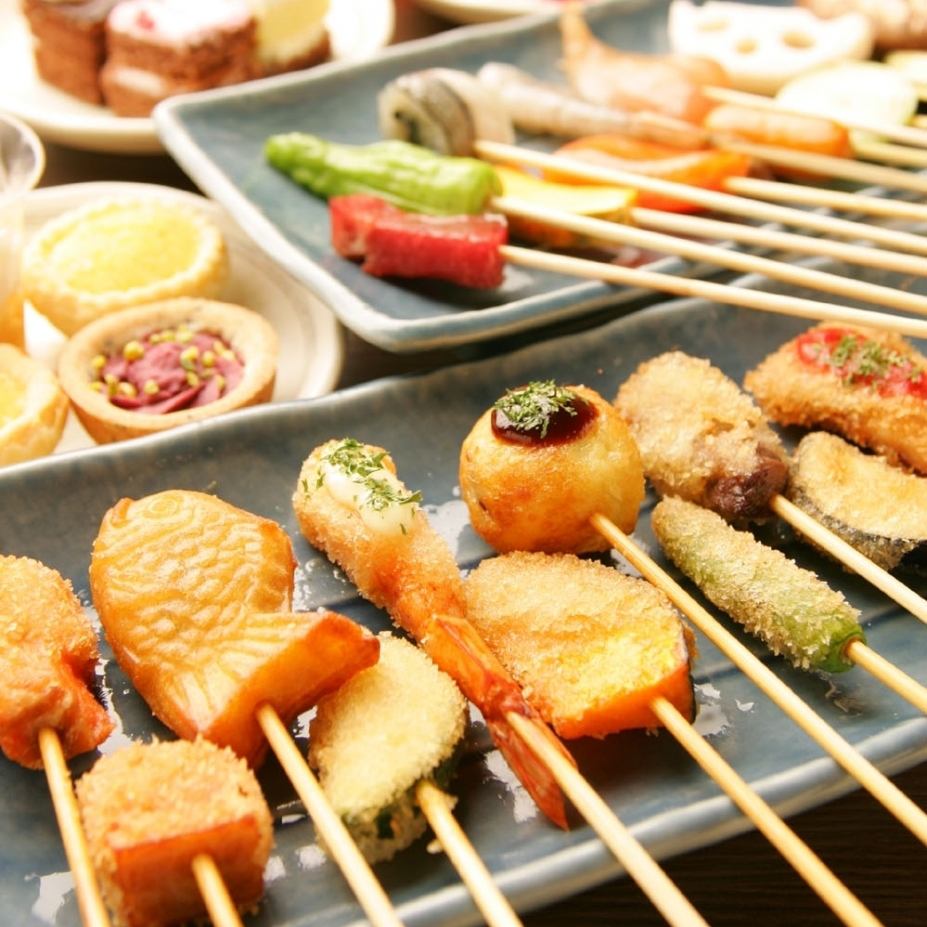 All-you-can-drink soft drinks ♪ All-you-can-eat skewers that you can fry yourself are very popular