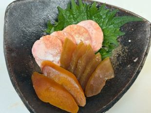 自家製あん肝とカラスミ