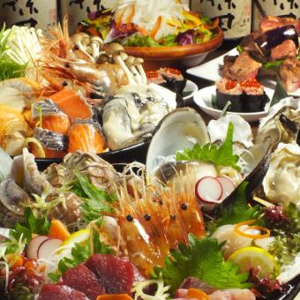 豪華生魚片拼盤和厚岸牡蠣的豪華套餐6,000日圓～5,000日圓【附札幌經典】