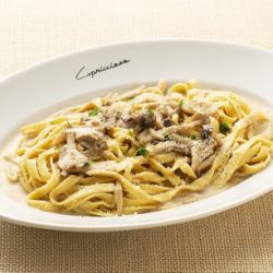 Tagliatelle with porcini and mushroom cream sauce