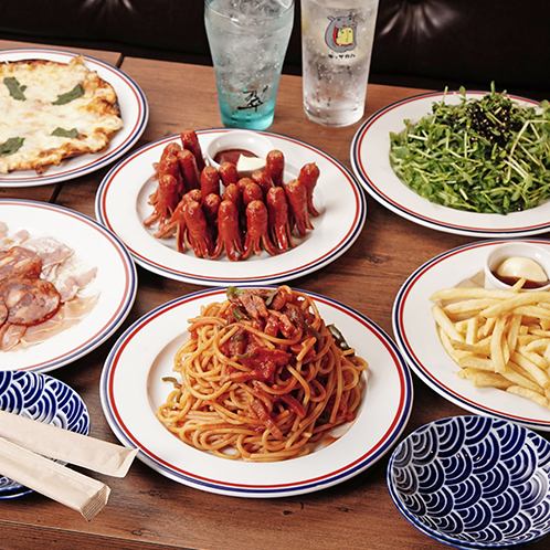 <All-you-can-drink 30 types> Drunkard's Course *Includes Kissa Caba's popular octopus-shaped sausages!