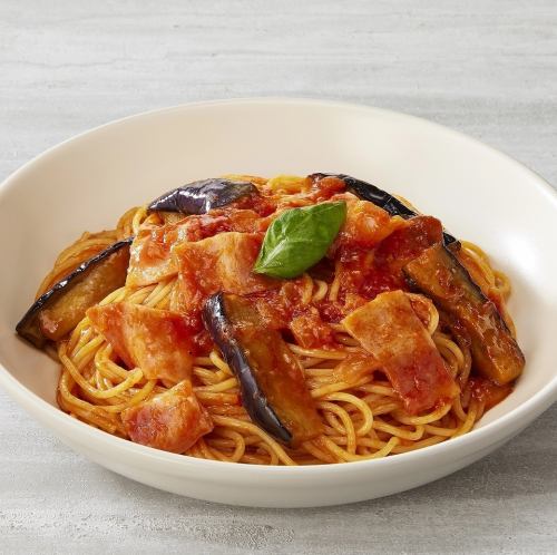 Eggplant and bacon in tomato sauce