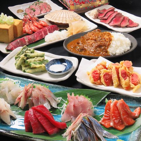 我們提供非常新鮮的海鮮菜餚，如什錦生魚片和自製青花魚！