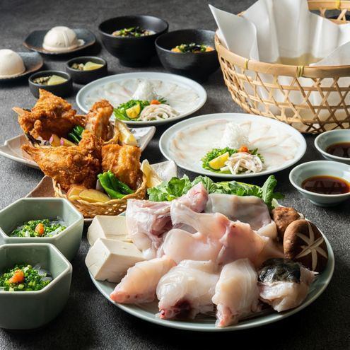 [Limited time offer] Thick meat ★ A5 rank natural tiger pufferfish course with natural fried chicken *Reservation required the day before