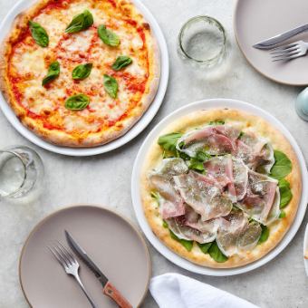 [Spa pizza set for 2 people] Drink bar + salad + spaghetti + pizza 4,420 yen (tax included)