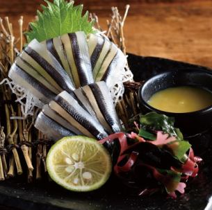 Silver-striped round herring sashimi from Koshikijima, Kagoshima Prefecture