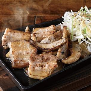 Charbroiled pork belly and pork belly with green onion, salt and pepper