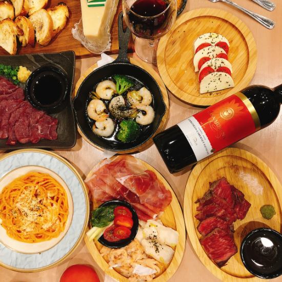 [Meat bar] All-you-can-drink course with 9 dishes from 4,500 yen; can be reserved for groups of 10 or more; shop with a view of Tokyo Tower