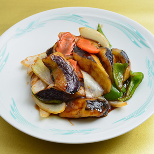 Stir-fried Nira lever / Stir-fried eggplant with black vinegar