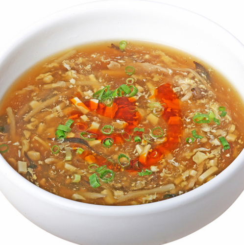 Hot and sour soup / Pork and Zha cai soup / Wood ear and vegetable tofu soup / Wonton soup with shrimp