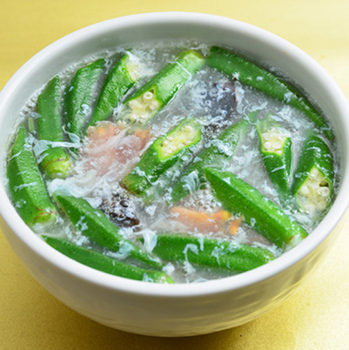 Healthy soup of okra and tomato / mushroom soup