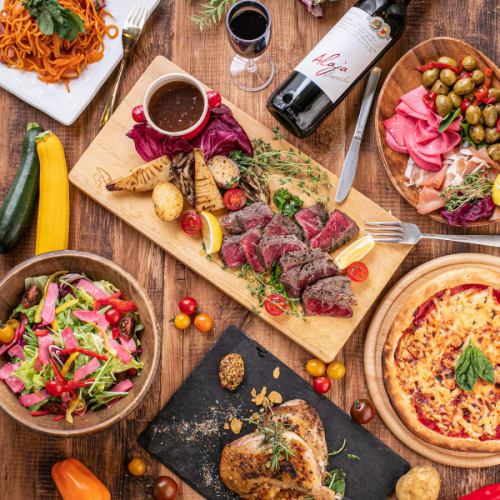 明星闺蜜之夜：意式生牛肉片、蒜香蒜酱和招牌肉类拼盘，3小时畅饮，8道菜，3980日元