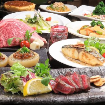 【初夏豪華套餐】特製和牛/生魚片/帶魚黃油/肉壽司等9道菜+2H無限暢飲6,000日元（含稅）