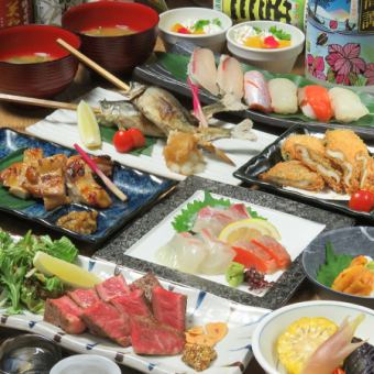 【地魚刺身や名物ステーキ・旬の囲炉裏焼等】2H飲放付き全10品8000円(税込)コース
