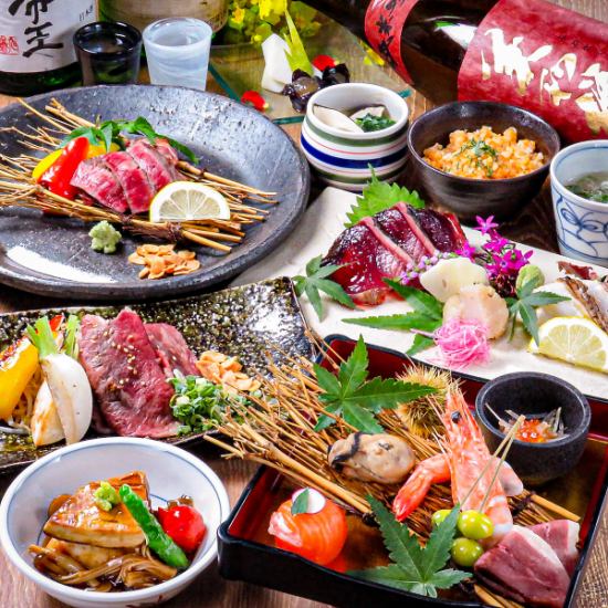 囲炉裏やステーキ等豪華コースで乾杯。