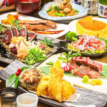 ★2月からの藁焼きと炎の肉コース★豪華お造り＆贅沢特選牛8品＋2時間[飲放]付6000円（税込）