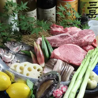 至福コース★豪華藁焼盛り・活鮑・国産牛ヒレステーキなど全9品+2時間飲放付10000円(税込)