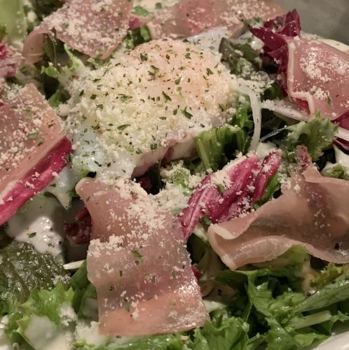 Caesar salad with prosciutto and soft-boiled egg