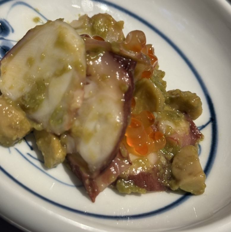 真タコとアボカドの茎わさびマリネ/鮮魚のカルパッチョ薬味サラダ仕立て/パリツォーネ ワカモレディップ