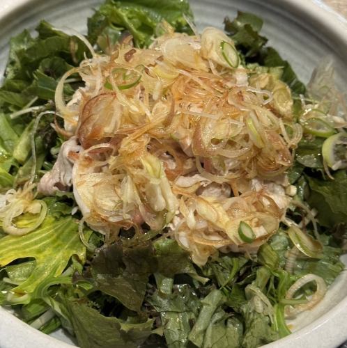 Caesar salad with prosciutto and soft-boiled egg / Bacon and marinated mushroom salad / Pork shabu-shabu, myoga and green shiso salad