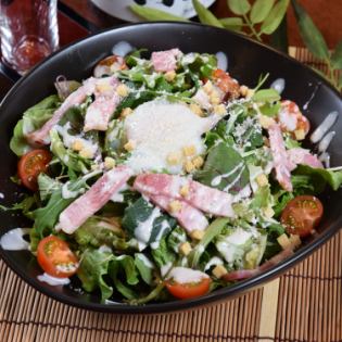 Caesar salad with bacon and soft-boiled egg