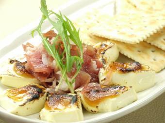 Cream cheese with miso-broiled prosciutto