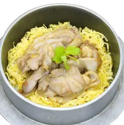 Chicken rice cooked in a pot with premium chicken