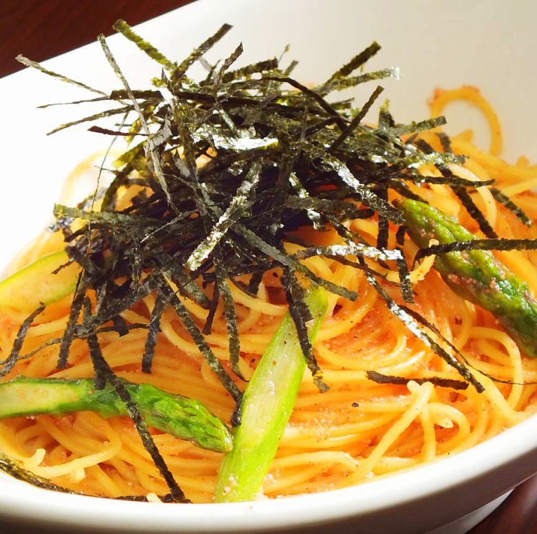 大葉とネギの和風明太子パスタ