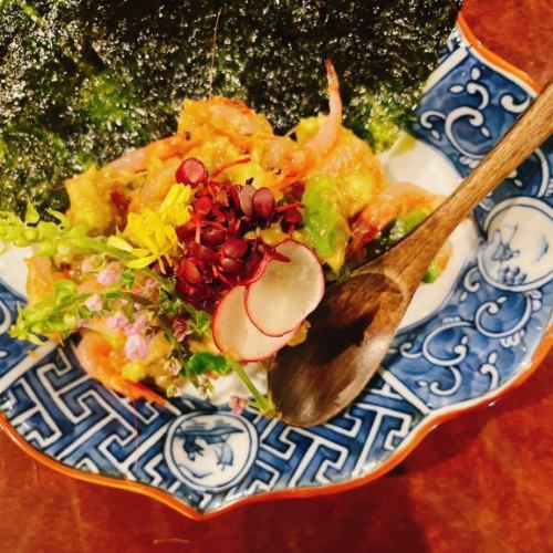 桜海老とアボカドと玉露茶のなめろう