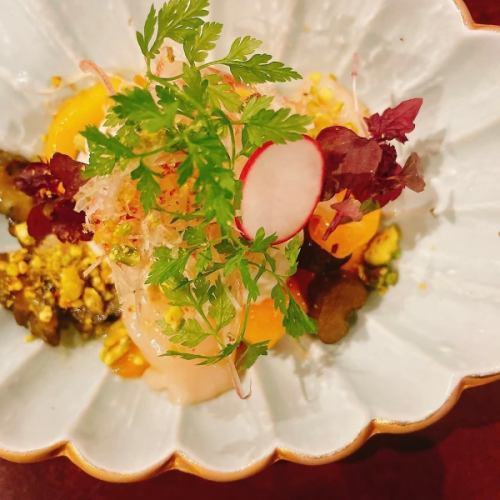 生帆立と甘栗と完熟柿の白和え