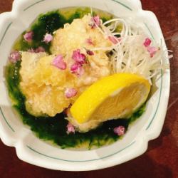 たら白子天ぷら　生海苔あんかけ