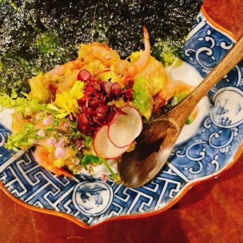 桜海老とアボカドと玉露茶のなめろう