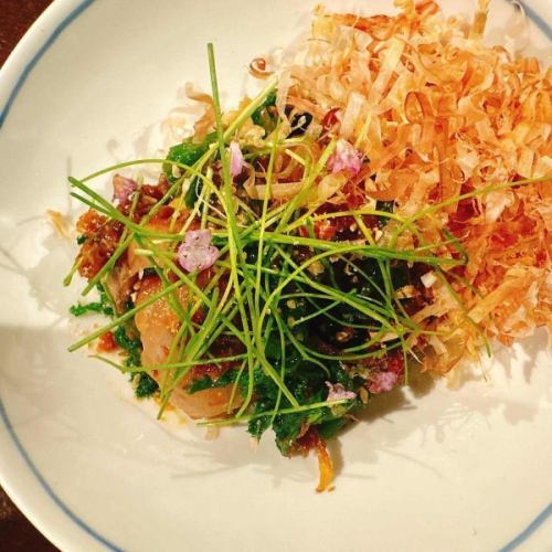 寒ブリと山葵菜とねぎ味噌おかか和え