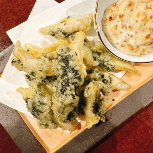 わかさぎ韓国のり磯辺天ぷら　胡麻油マヨ