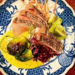 炙りサワラと芽キャベツのキウイ酢味噌