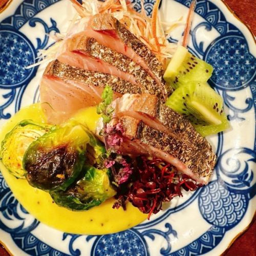 炙りサワラと芽キャベツのキウイ酢味噌