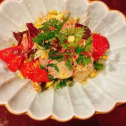 生帆立とあまおうと生ハムの白和え