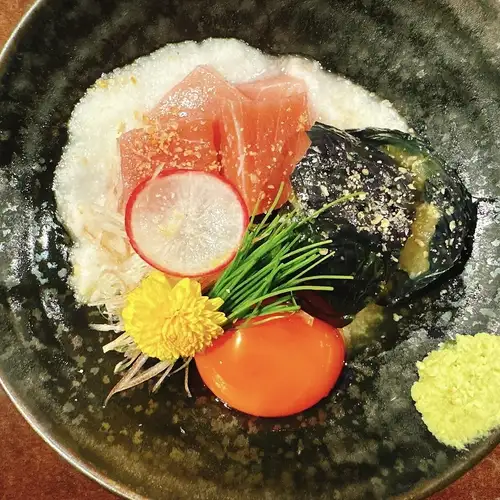 生マグロと茄子揚げ浸し山かけ