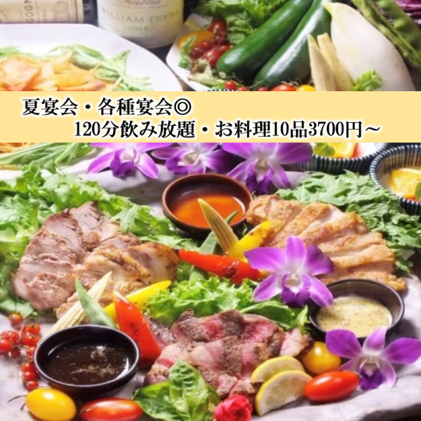 【料理全10品飲み放題時間2時間3700円（税込）コース】ボリュームたっぷり、コスパ良しの一押しコース！