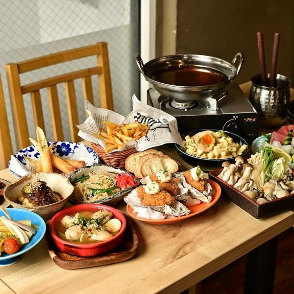 島食材をふんだんに使用した和洋折衷な“安仁屋飯”をご提供する【牡蠣と島の飯酒場 あに家】では貸切のご宴会も承ります♪飲み放題付きコースもご用意しておりますので人数等お気軽に店舗までお電話にてご連絡ください！