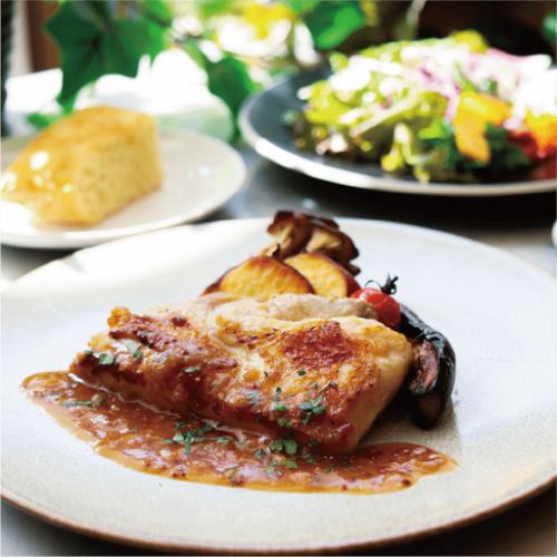 [Monthly Main Dish] Sakurajima Chicken Thigh Confit with Autumn Vegetables and Whole Grain Mustard Sauce