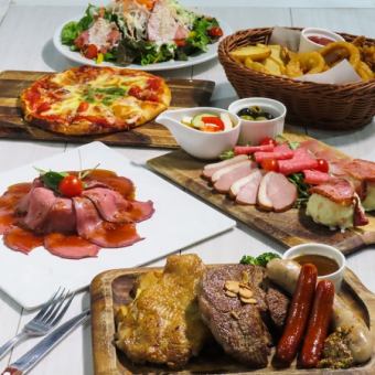 歓送迎会【豪快肉盛りプレート】他全6品《生ビールも》2時間飲み放題付き5000円