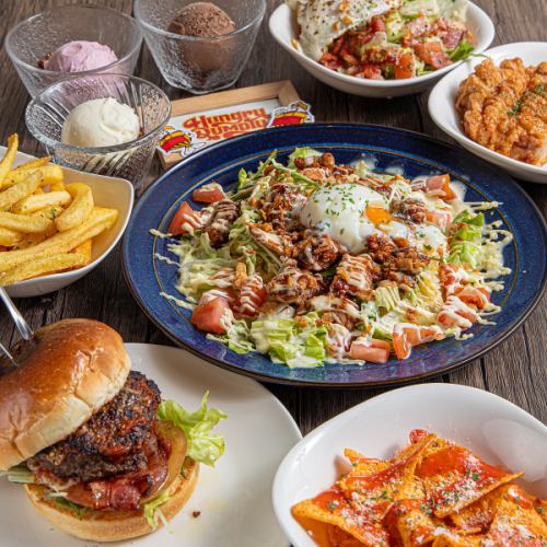 90分飲み放題付◇◆全7品◆◇ハンバーガーやタコライスなどで食べ応え満点のコース！！4000円（税込）