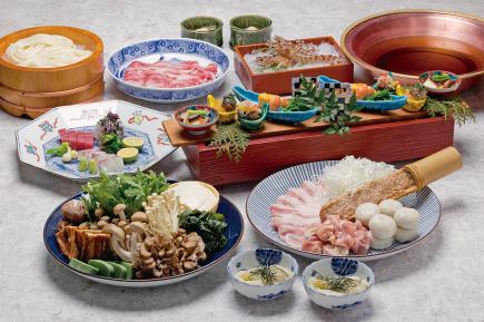 <Hot Pot Banquet> [Special Selection Udon Noodle Hot Pot + 90 Minutes Free Flow Drinks: 7,500 Yen]